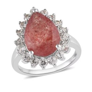 Tanzanian Natronite & White Zircon Halo Ring in 925 Sterling Silver